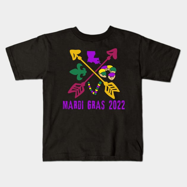 Mardi Gras 2022 Beads, Arrows, Fleur de Lis Kids T-Shirt by Scarebaby